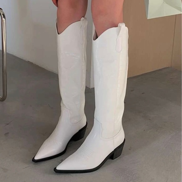 White Western Cowboy Boot Knee High - Picture 4 of 4